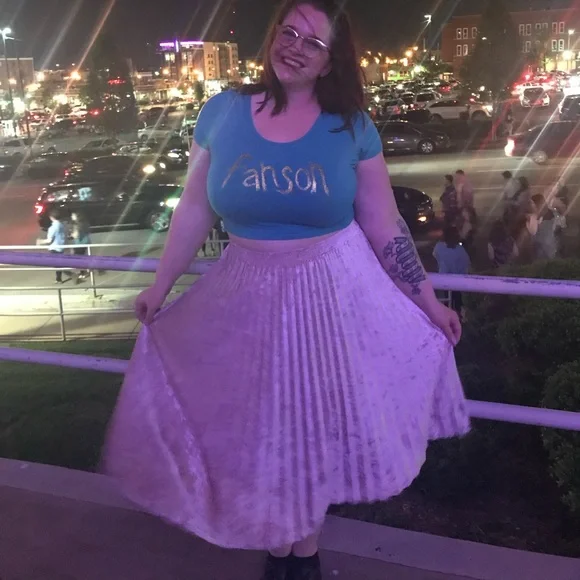 Blush Pink Crushed Velvet Midi Skirt - Picture 4 of 4